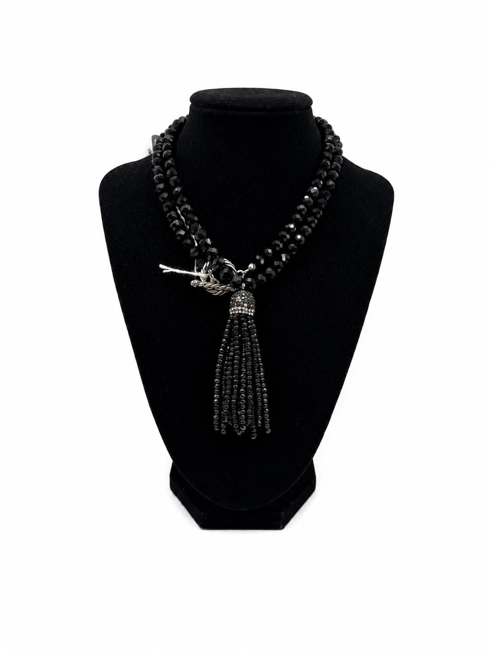 Jewelry By GG Black Jet With Tassel Costume 17" Beaded Necklace